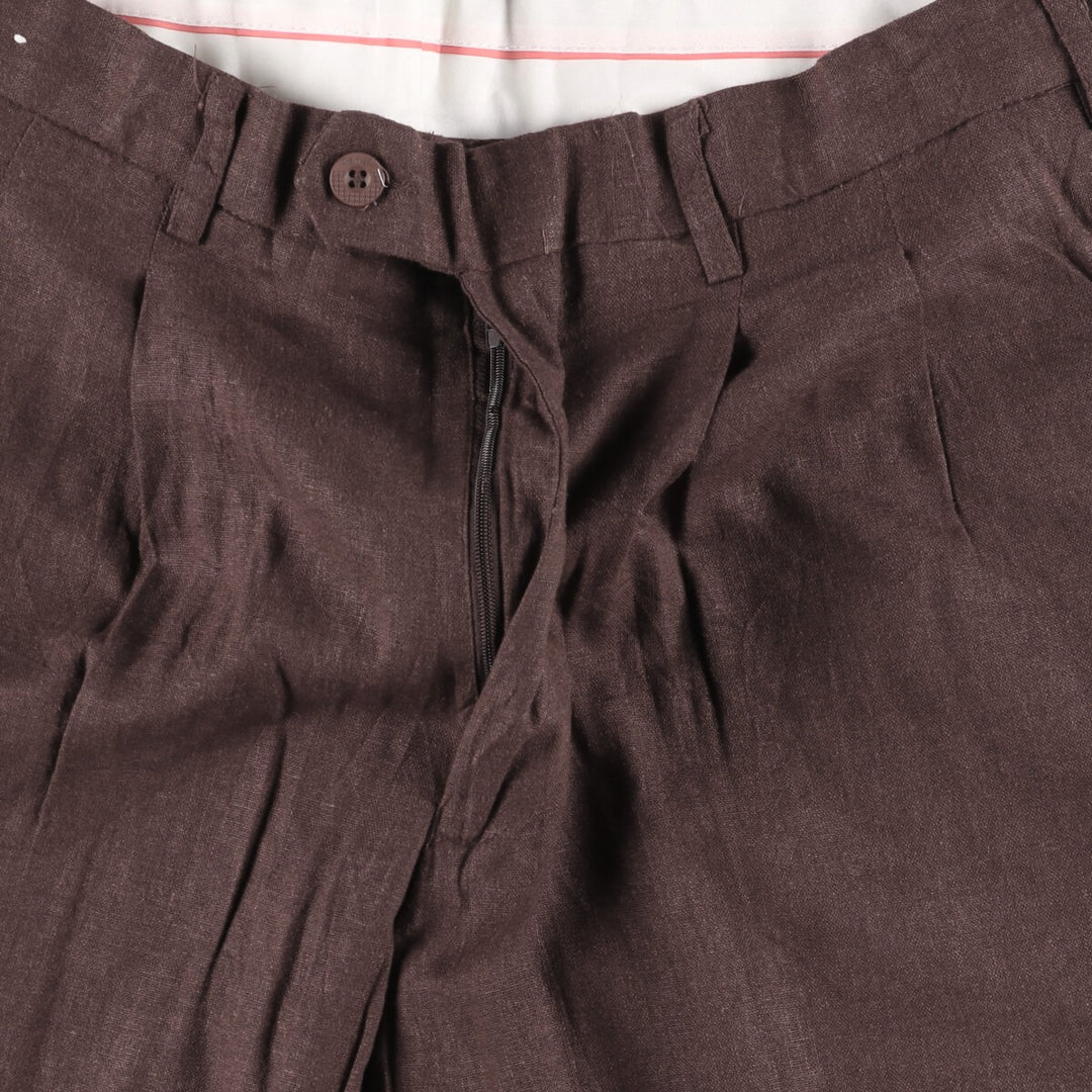 90s-00'S TRUST USA Two-pleat Linen and Rayon Pants, Men's Size 32 linen brown type Vintage Second Hand