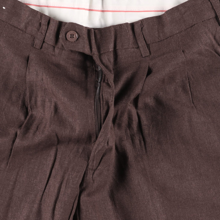90s-00'S TRUST USA Two-pleat Linen and Rayon Pants, Men's Size 32 linen brown type Vintage Second Hand
