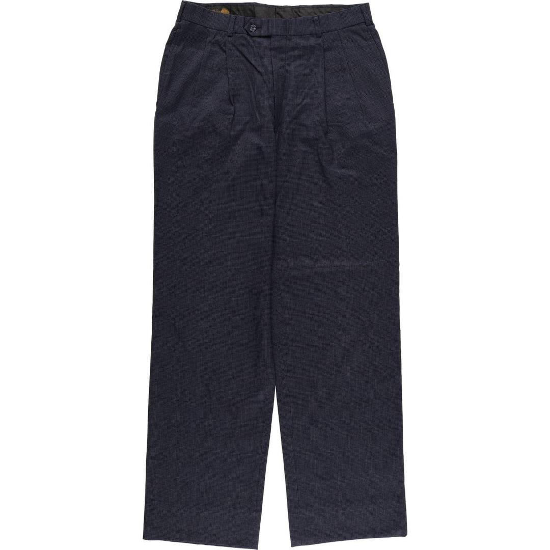 Houndstooth pattern two-pleat wool pants slacks, made in the USA, men's size W32 wool navy blue type Vintage Second Hand
