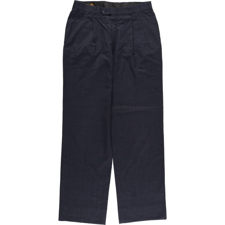 Houndstooth pattern two-pleat wool pants slacks, made in the USA, men's size W32 wool navy blue type Vintage Second Hand