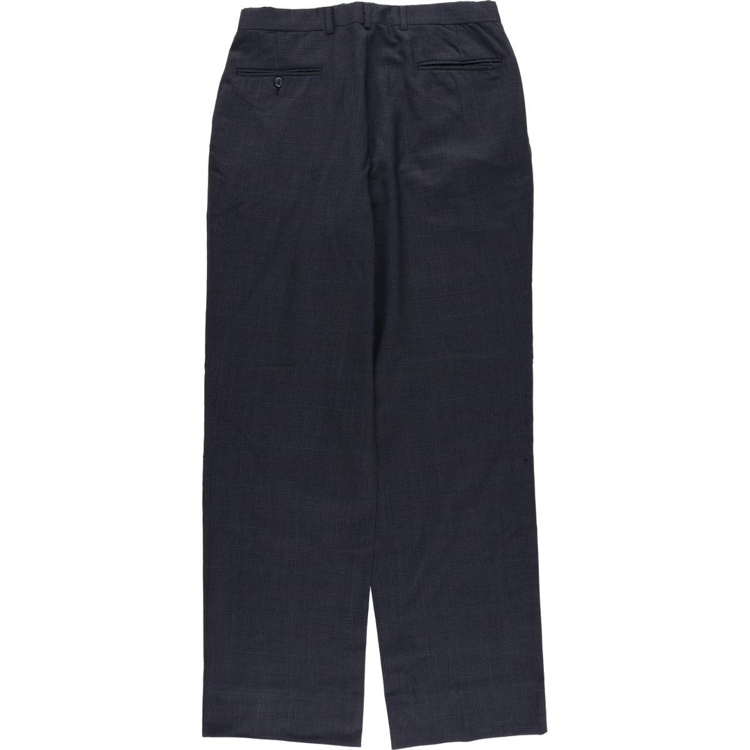 Houndstooth pattern two-pleat wool pants slacks, made in the USA, men's size W32 wool navy blue type Vintage Second Hand