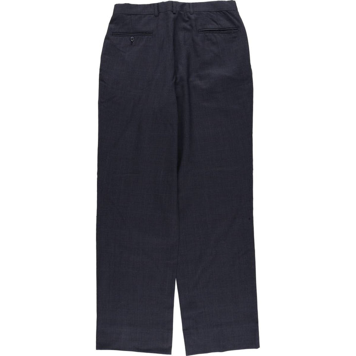 Houndstooth pattern two-pleat wool pants slacks, made in the USA, men's size W32 wool navy blue type Vintage Second Hand