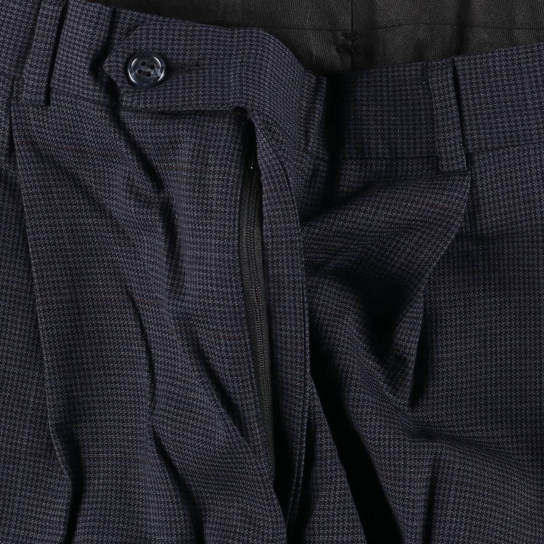 Houndstooth pattern two-pleat wool pants slacks, made in the USA, men's size W32 wool navy blue type Vintage Second Hand