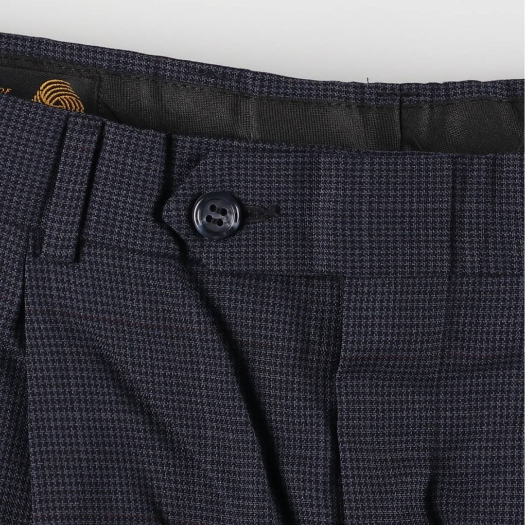 Houndstooth pattern two-pleat wool pants slacks, made in the USA, men's size W32 wool navy blue type Vintage Second Hand