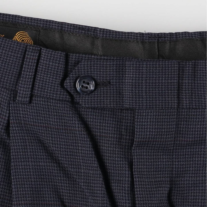 Houndstooth pattern two-pleat wool pants slacks, made in the USA, men's size W32 wool navy blue type Vintage Second Hand