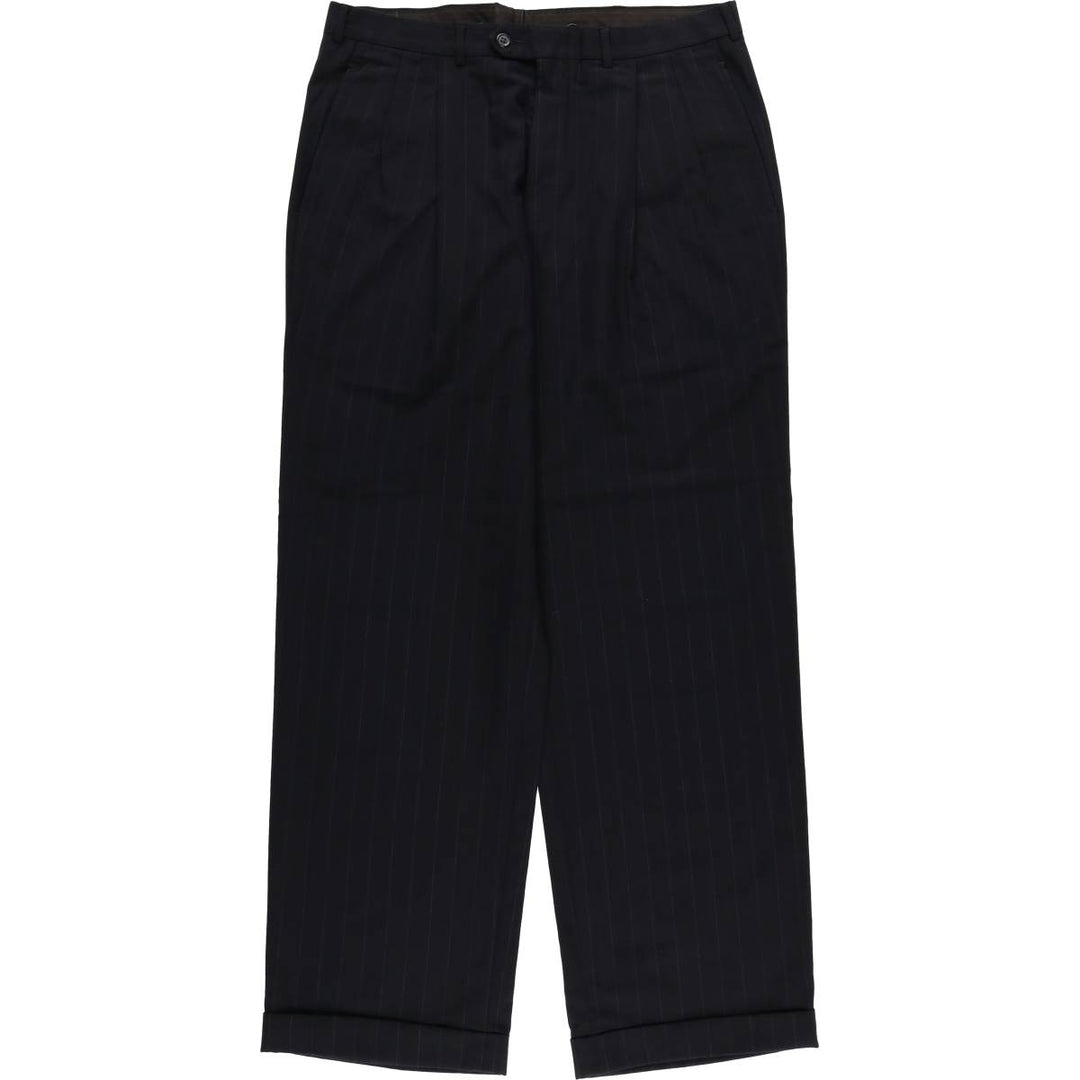 90'S Vintage Two-pleat Striped Slacks, Men's Size 34 unclear navy blue type Vintage Second Hand