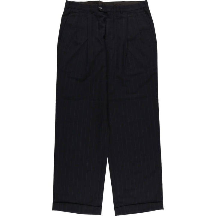 90'S Vintage Two-pleat Striped Slacks, Men's Size 34 unclear navy blue type Vintage Second Hand