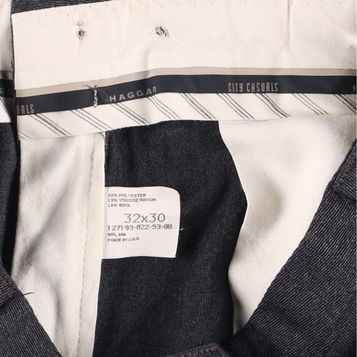 Haggar City Casuals Two-pleat slacks, made in the USA, men's size w31 polyester Charcoal Vintage Second Hand