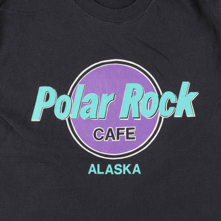 Vintage 90'S Fruit of the Loom Polar Rock Cafe ALASKA advertising T-shirt, Made in USA, Men's Size L cotton black type Vintage Second Hand