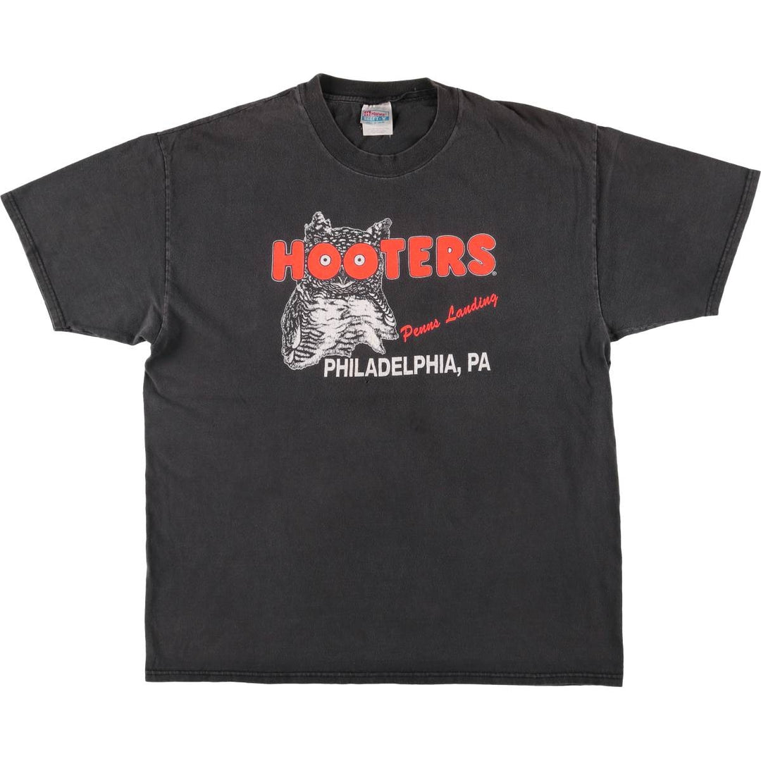 Hanes HOOTERS Advertising T-Shirt, Made in USA, Men's Size XL cotton black type Vintage Second Hand