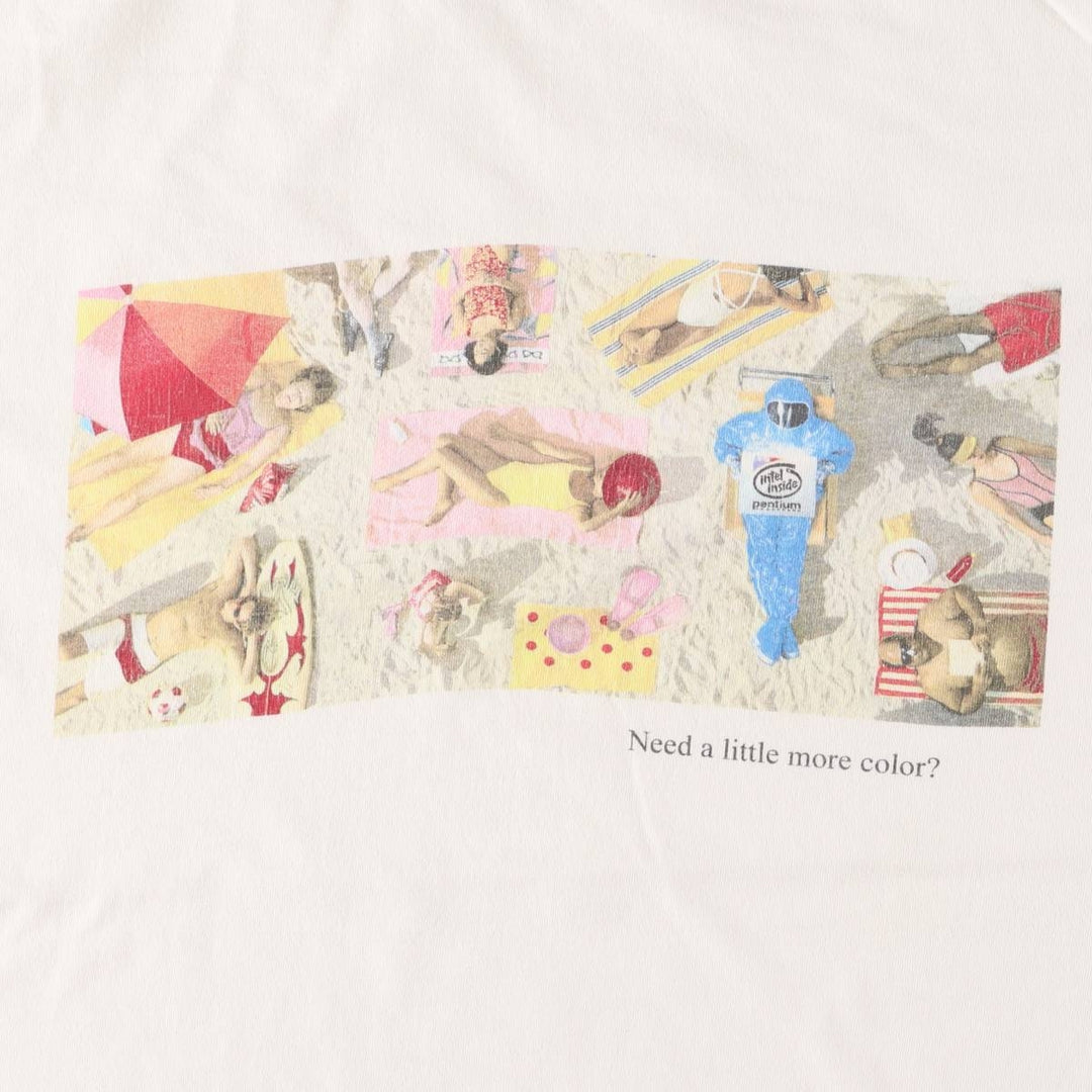 Vintage 90'S Oneita Intel Advertising T-Shirt, Men's XL cotton white type Vintage Second Hand