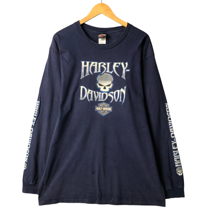 00'S Harley-Davidson Skull Pattern Long T-shirt Made in USA Men's XL cotton navy blue type Vintage Second Hand