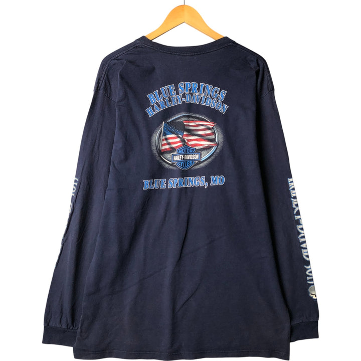 00'S Harley-Davidson Skull Pattern Long T-shirt Made in USA Men's XL cotton navy blue type Vintage Second Hand