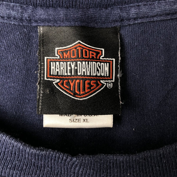 00'S Harley-Davidson Skull Pattern Long T-shirt Made in USA Men's XL cotton navy blue type Vintage Second Hand