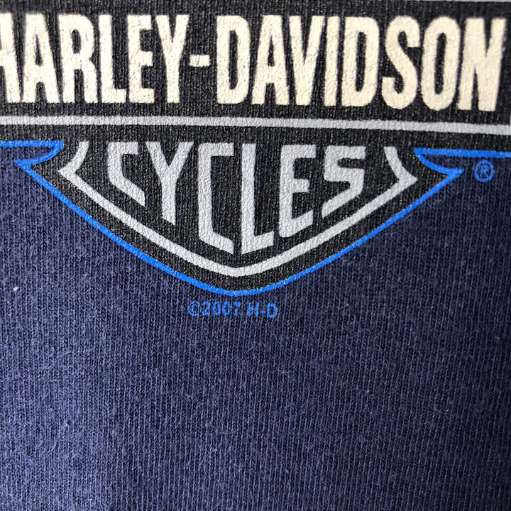 00'S Harley-Davidson Skull Pattern Long T-shirt Made in USA Men's XL cotton navy blue type Vintage Second Hand