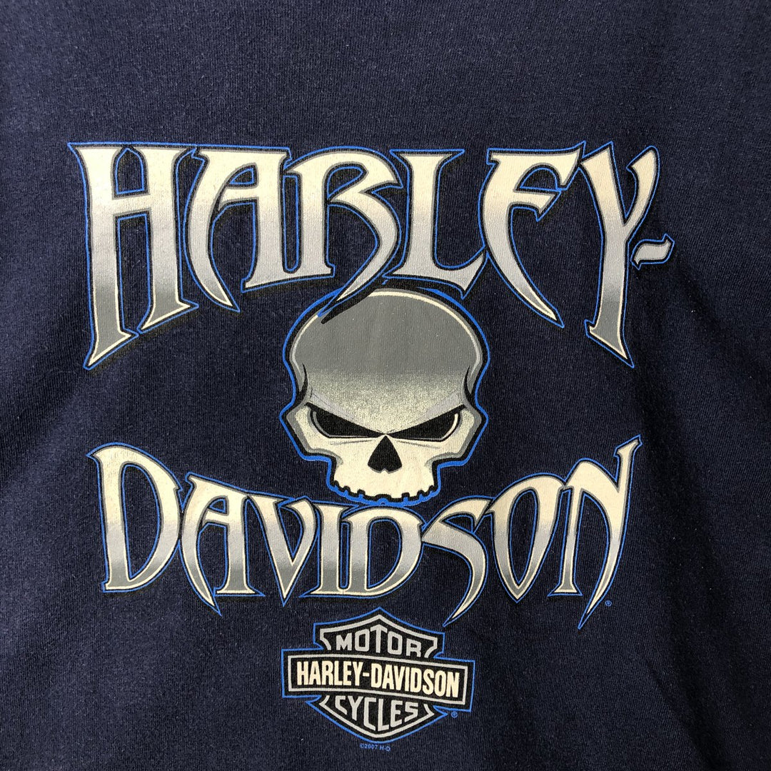 00'S Harley-Davidson Skull Pattern Long T-shirt Made in USA Men's XL cotton navy blue type Vintage Second Hand