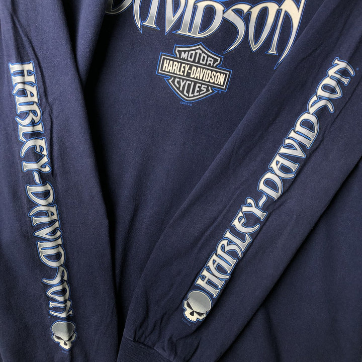 00'S Harley-Davidson Skull Pattern Long T-shirt Made in USA Men's XL cotton navy blue type Vintage Second Hand