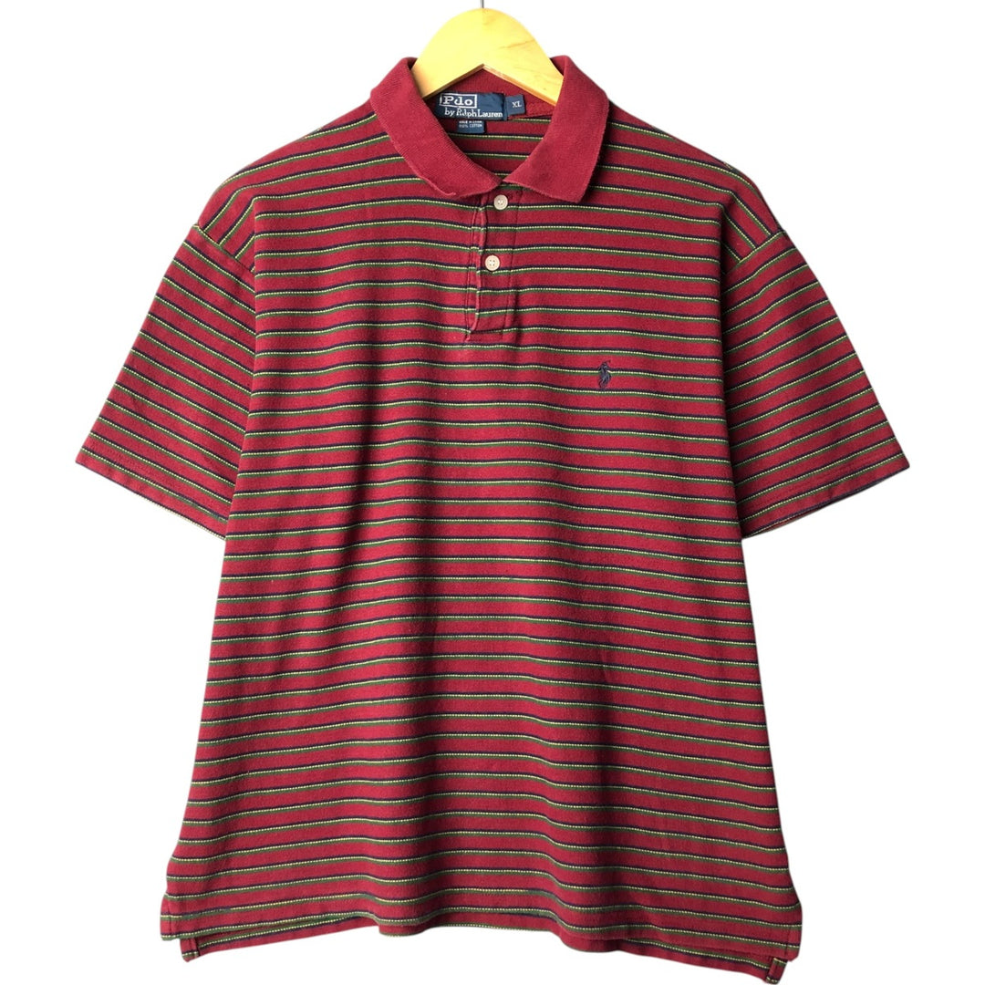 Ralph Lauren POLO by Ralph Lauren short-sleeved striped polo shirt cotton red type Vintage Second Hand