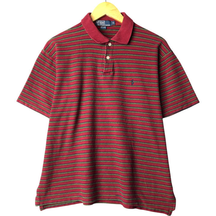 Ralph Lauren POLO by Ralph Lauren short-sleeved striped polo shirt cotton red type Vintage Second Hand