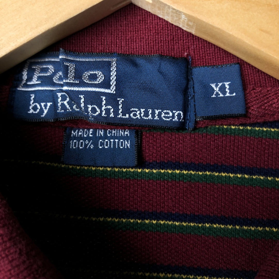 Ralph Lauren POLO by Ralph Lauren short-sleeved striped polo shirt cotton red type Vintage Second Hand