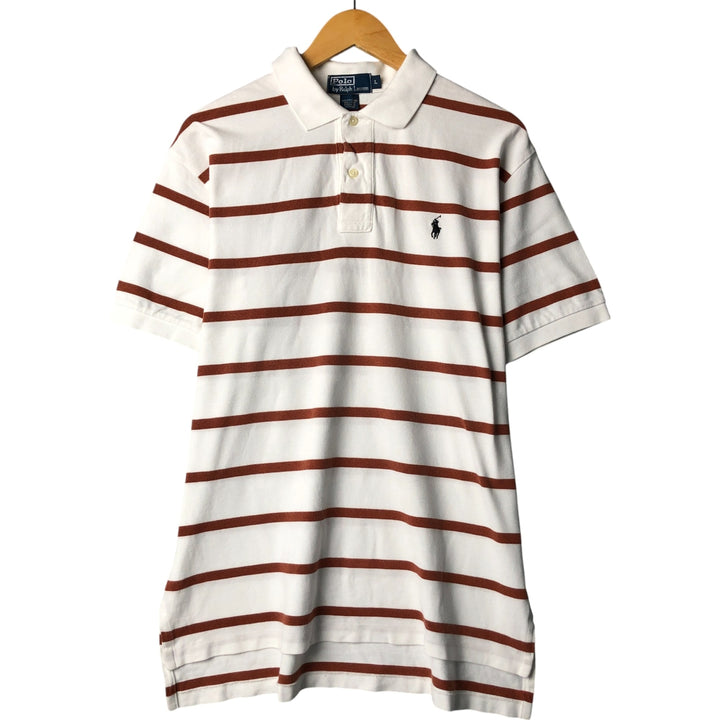 Ralph Lauren POLO by Ralph Lauren short sleeve striped polo shirt, men's size L cotton white type Vintage Second Hand