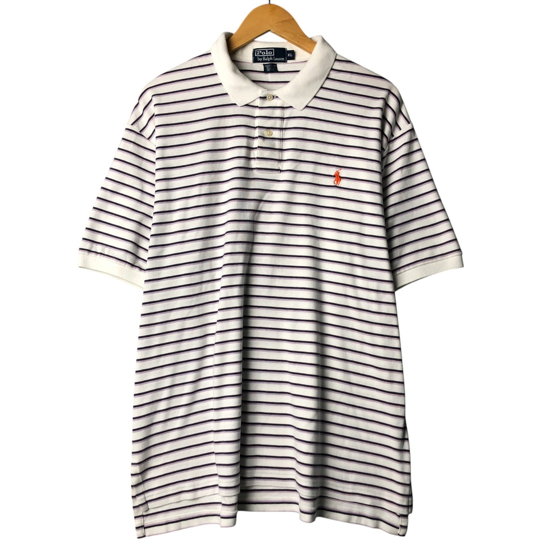 Ralph Lauren POLO by Ralph Lauren Multi-border short sleeve striped polo shirt Men's XL size cotton white type Vintage Second Hand