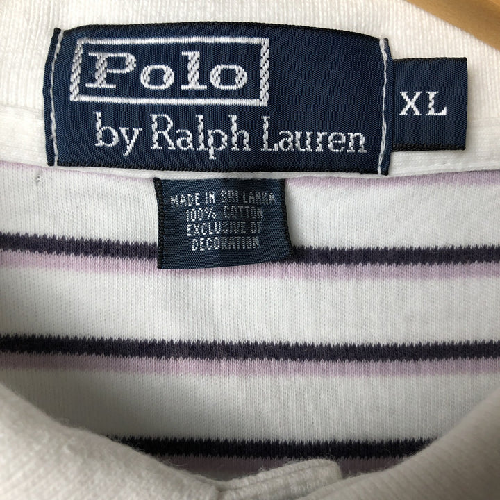 Ralph Lauren POLO by Ralph Lauren Multi-border short sleeve striped polo shirt Men's XL size cotton white type Vintage Second Hand
