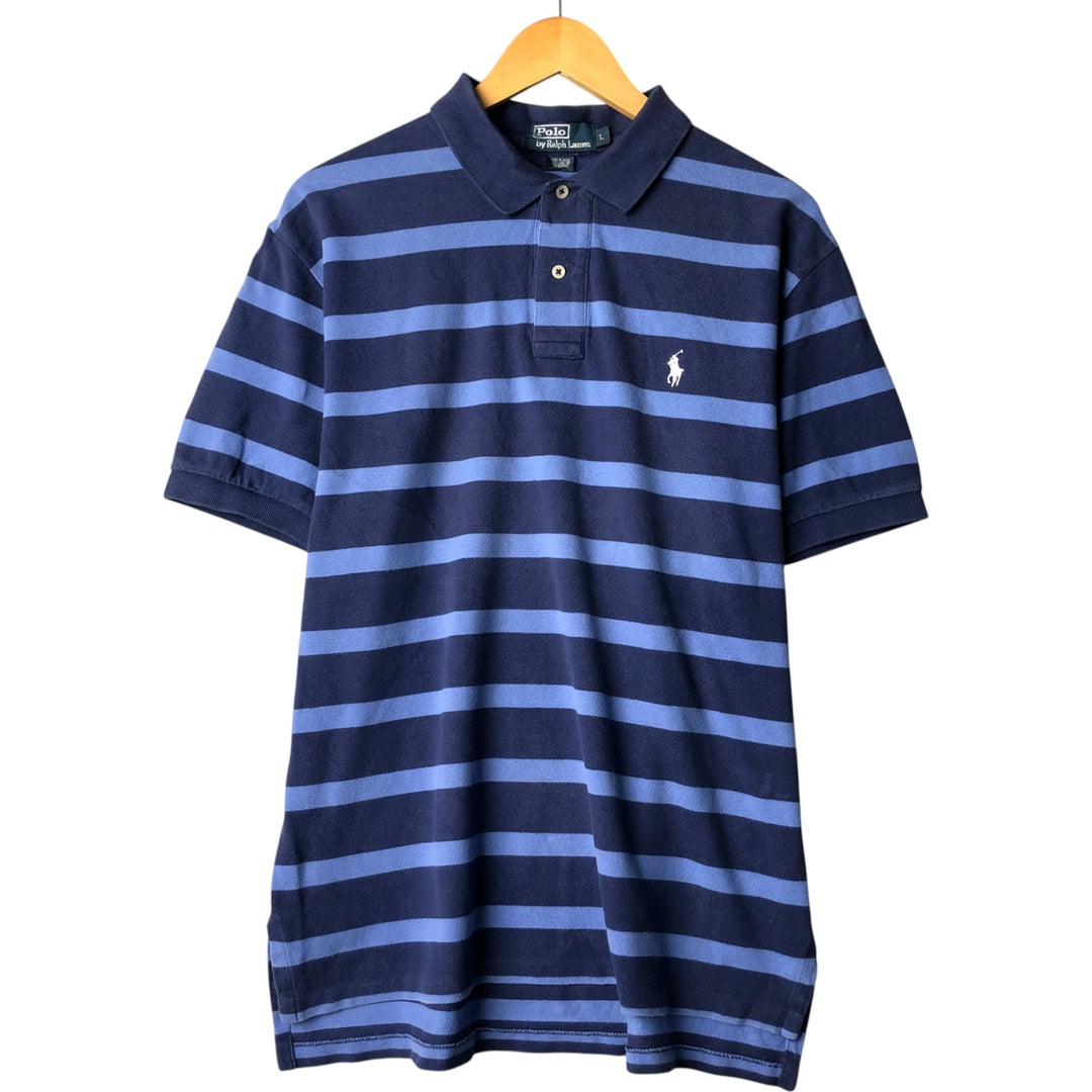 Ralph Lauren POLO by Ralph Lauren short sleeve striped polo shirt, men's size L cotton navy blue type Vintage Second Hand