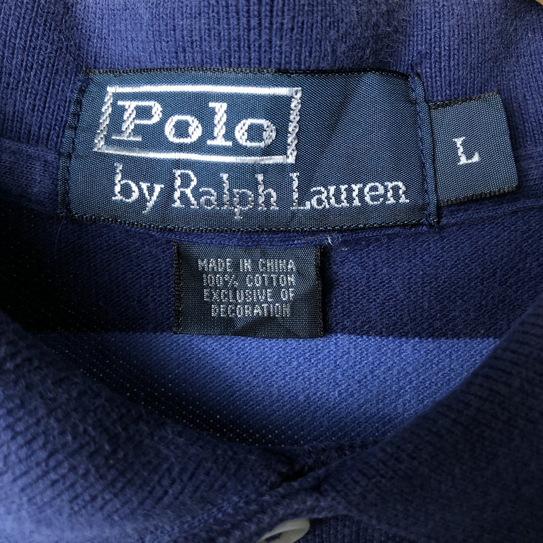 Ralph Lauren POLO by Ralph Lauren short sleeve striped polo shirt, men's size L cotton navy blue type Vintage Second Hand