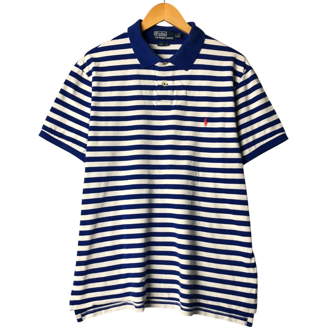 Ralph Lauren POLO by Ralph Lauren CUSTOM FIT short sleeve striped polo shirt men's XL size cotton blue type Vintage Second Hand