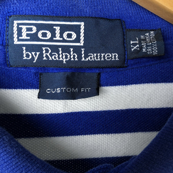 Ralph Lauren POLO by Ralph Lauren CUSTOM FIT short sleeve striped polo shirt men's XL size cotton blue type Vintage Second Hand