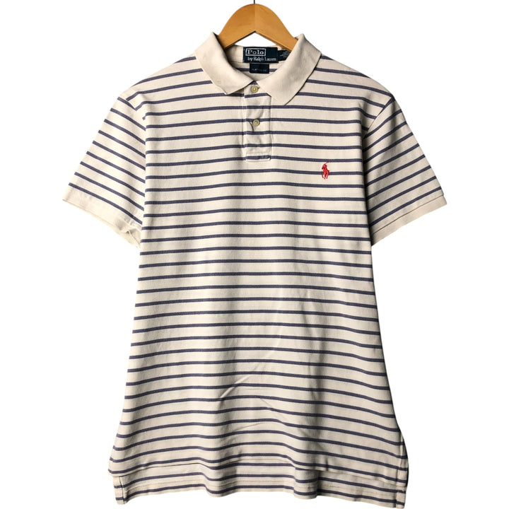 Ralph Lauren POLO by Ralph Lauren CUSTOM FIT short sleeve striped polo shirt men's size L cotton white type Vintage Second Hand