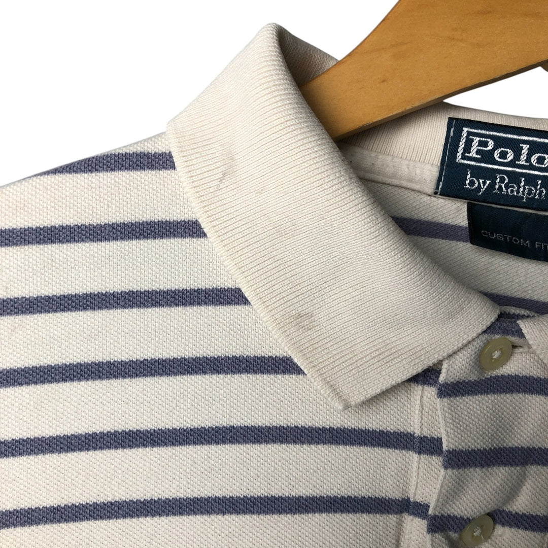Ralph Lauren POLO by Ralph Lauren CUSTOM FIT short sleeve striped polo shirt men's size L cotton white type Vintage Second Hand