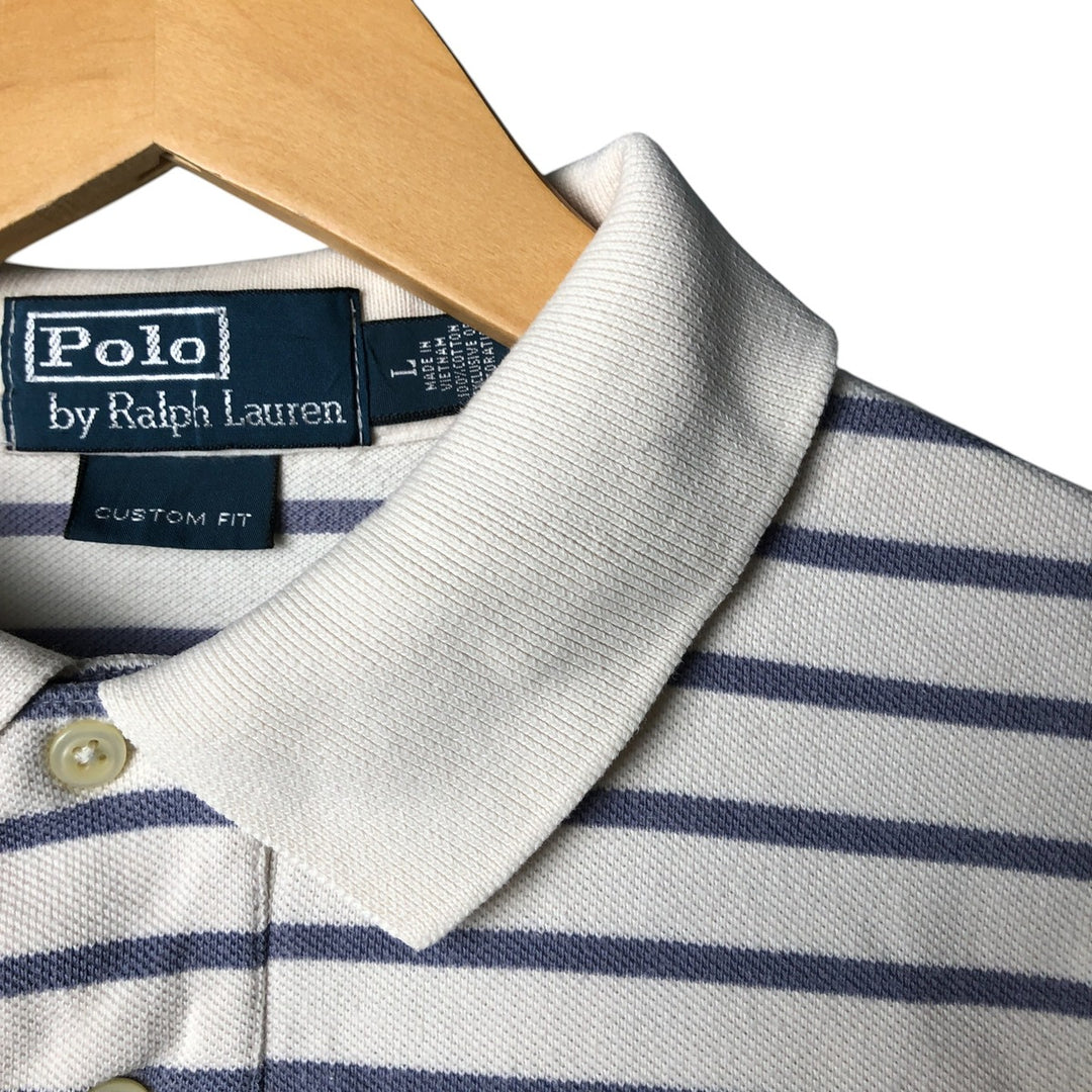 Ralph Lauren POLO by Ralph Lauren CUSTOM FIT short sleeve striped polo shirt men's size L cotton white type Vintage Second Hand