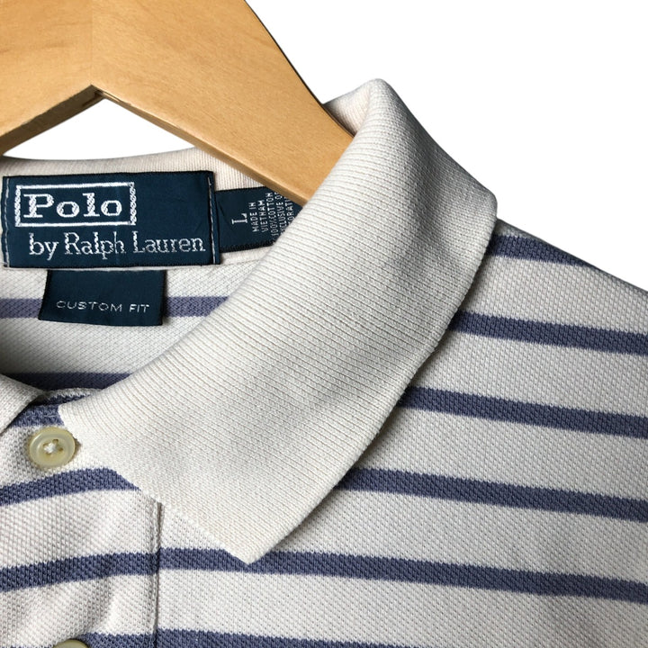 Ralph Lauren POLO by Ralph Lauren CUSTOM FIT short sleeve striped polo shirt men's size L cotton white type Vintage Second Hand
