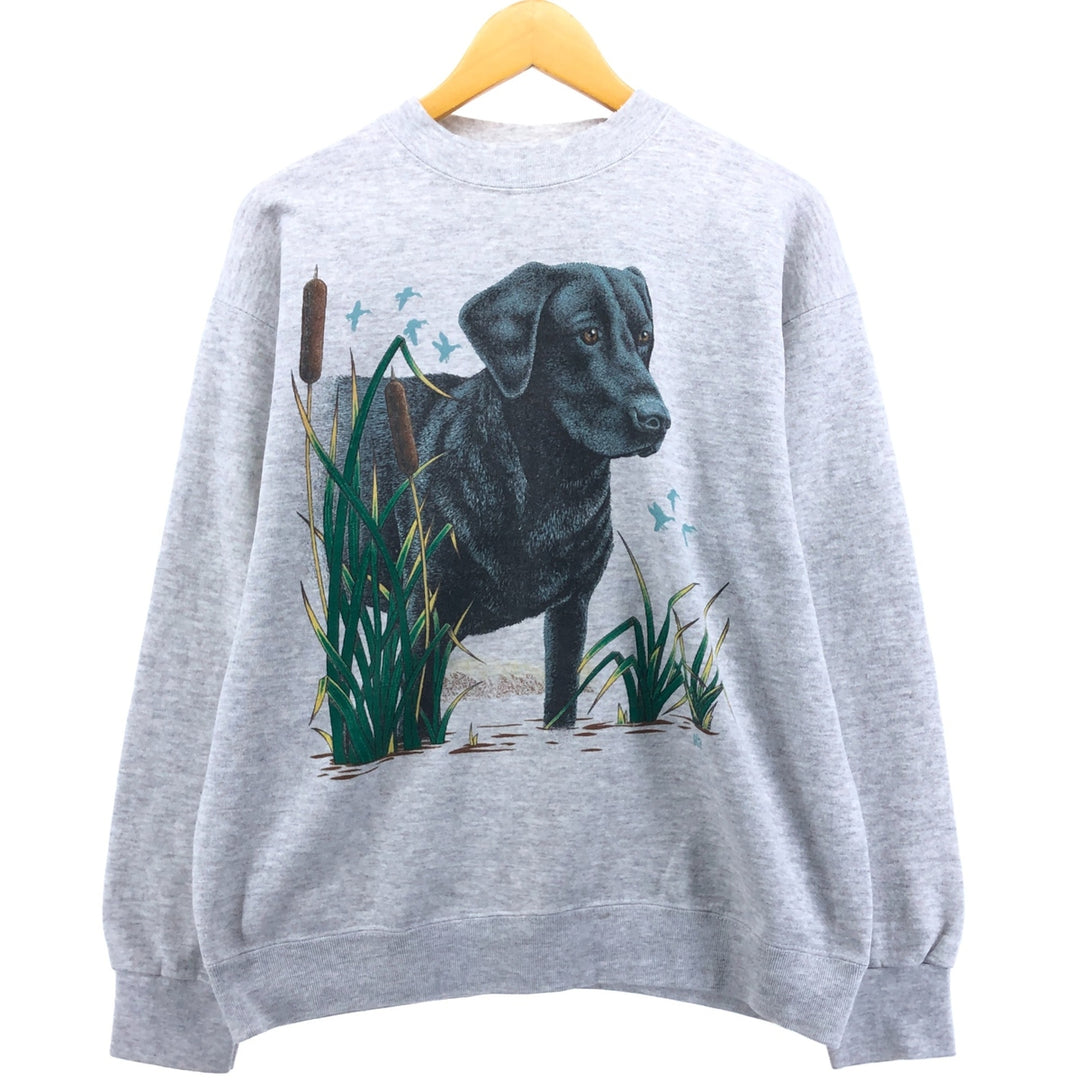 90'S TULTEX Dog Print Animal Sweatshirt, Made in USA, Men's Size L, Vintage cotton gray type Vintage Second Hand