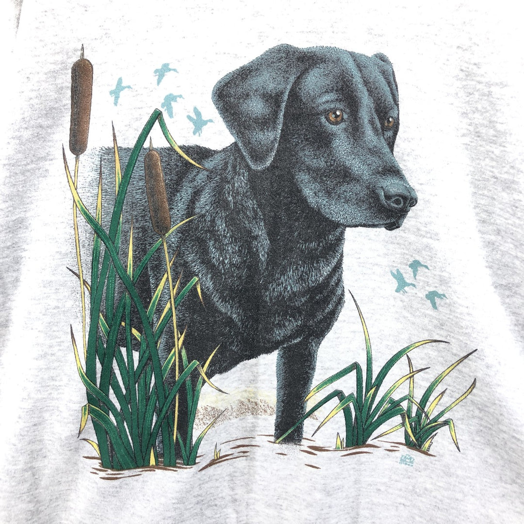 90'S TULTEX Dog Print Animal Sweatshirt, Made in USA, Men's Size L, Vintage cotton gray type Vintage Second Hand