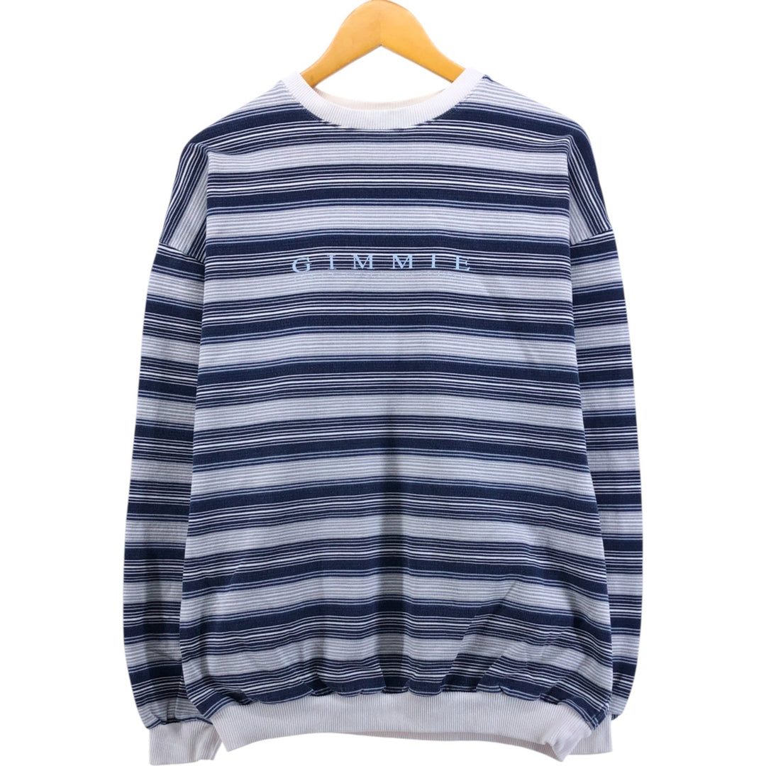 Vintage 90'S GIMMIE striped pattern logo sweatshirt, made in the USA, size L, men's cotton navy blue type Vintage Second Hand