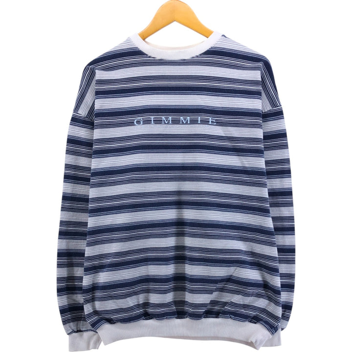 Vintage 90'S GIMMIE striped pattern logo sweatshirt, made in the USA, size L, men's cotton navy blue type Vintage Second Hand