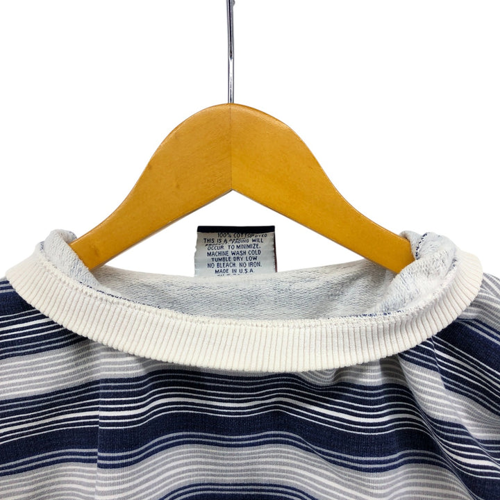 Vintage 90'S GIMMIE striped pattern logo sweatshirt, made in the USA, size L, men's cotton navy blue type Vintage Second Hand