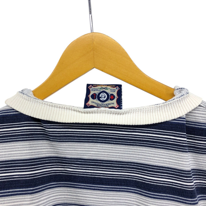 Vintage 90'S GIMMIE striped pattern logo sweatshirt, made in the USA, size L, men's cotton navy blue type Vintage Second Hand
