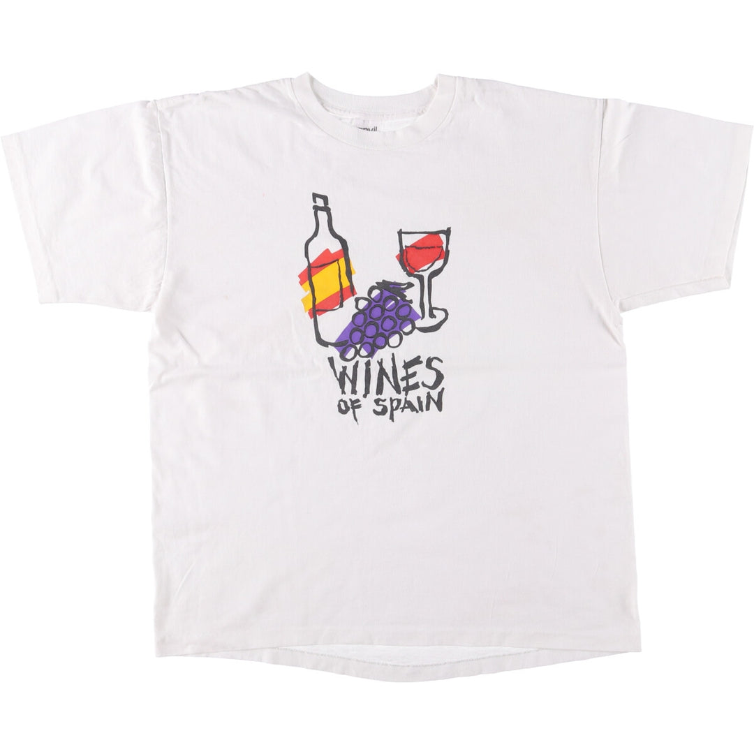 90'S Anvil Printed T-shirt, Made in USA, Men's L size, Vintage cotton white type Vintage Second Hand