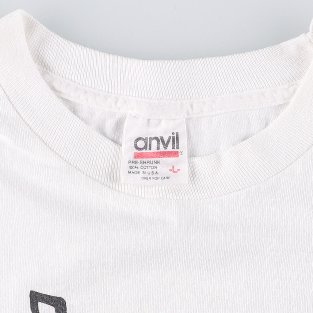 90'S Anvil Printed T-shirt, Made in USA, Men's L size, Vintage cotton white type Vintage Second Hand