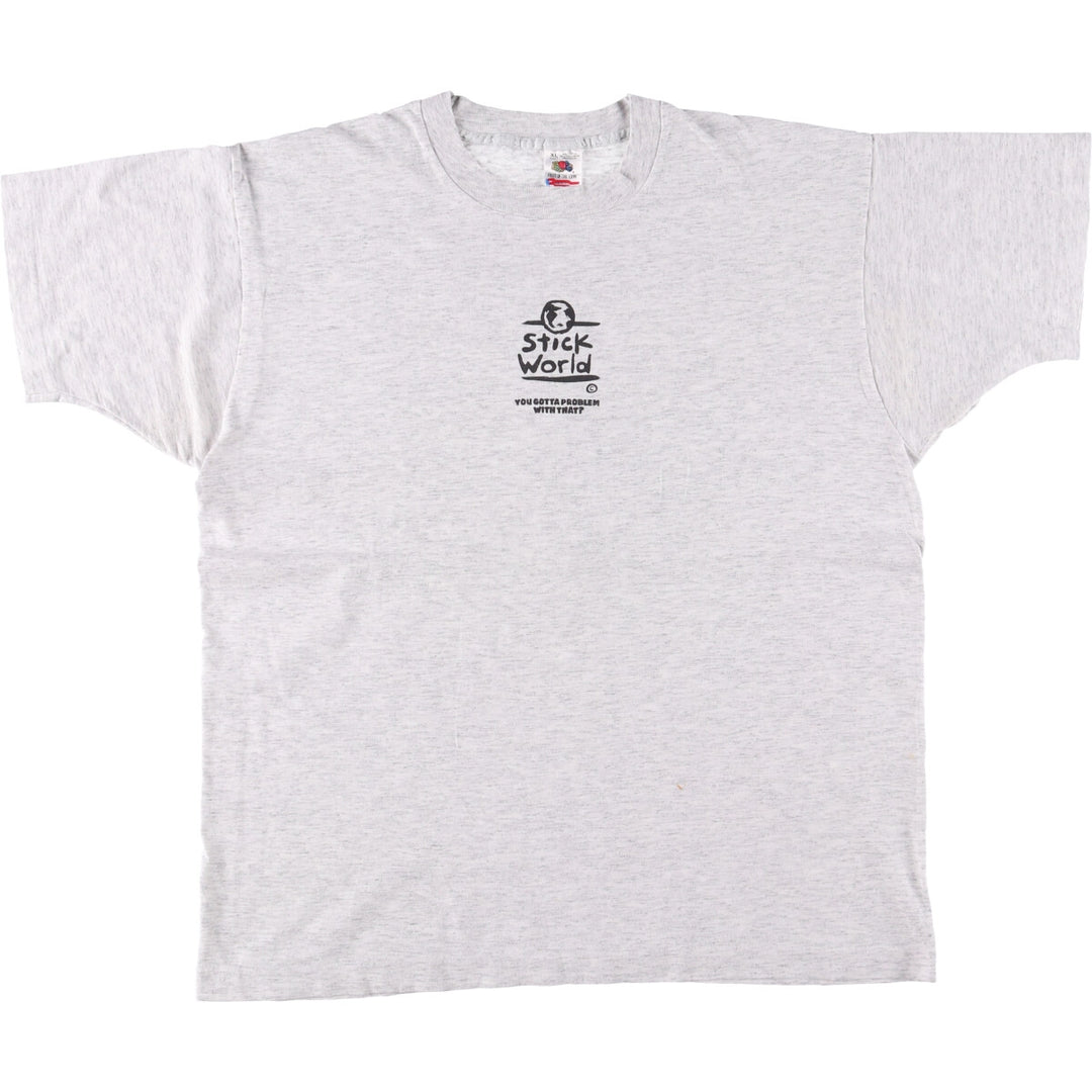 90'S Fruit of the Loom printed T-shirt, made in the USA, men's XL size, vintage cotton gray type Vintage Second Hand
