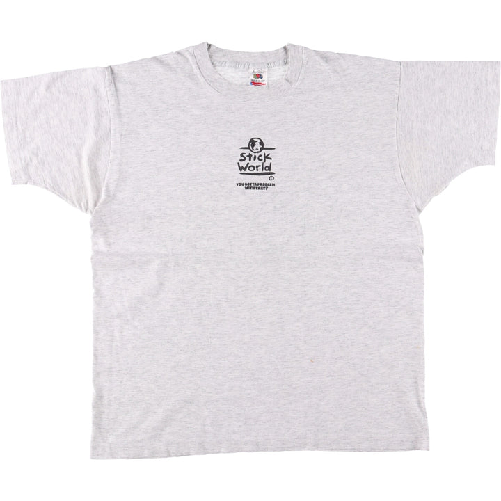 90'S Fruit of the Loom printed T-shirt, made in the USA, men's XL size, vintage cotton gray type Vintage Second Hand