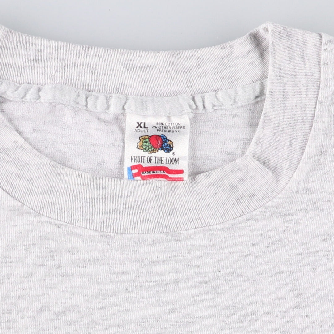 90'S Fruit of the Loom printed T-shirt, made in the USA, men's XL size, vintage cotton gray type Vintage Second Hand