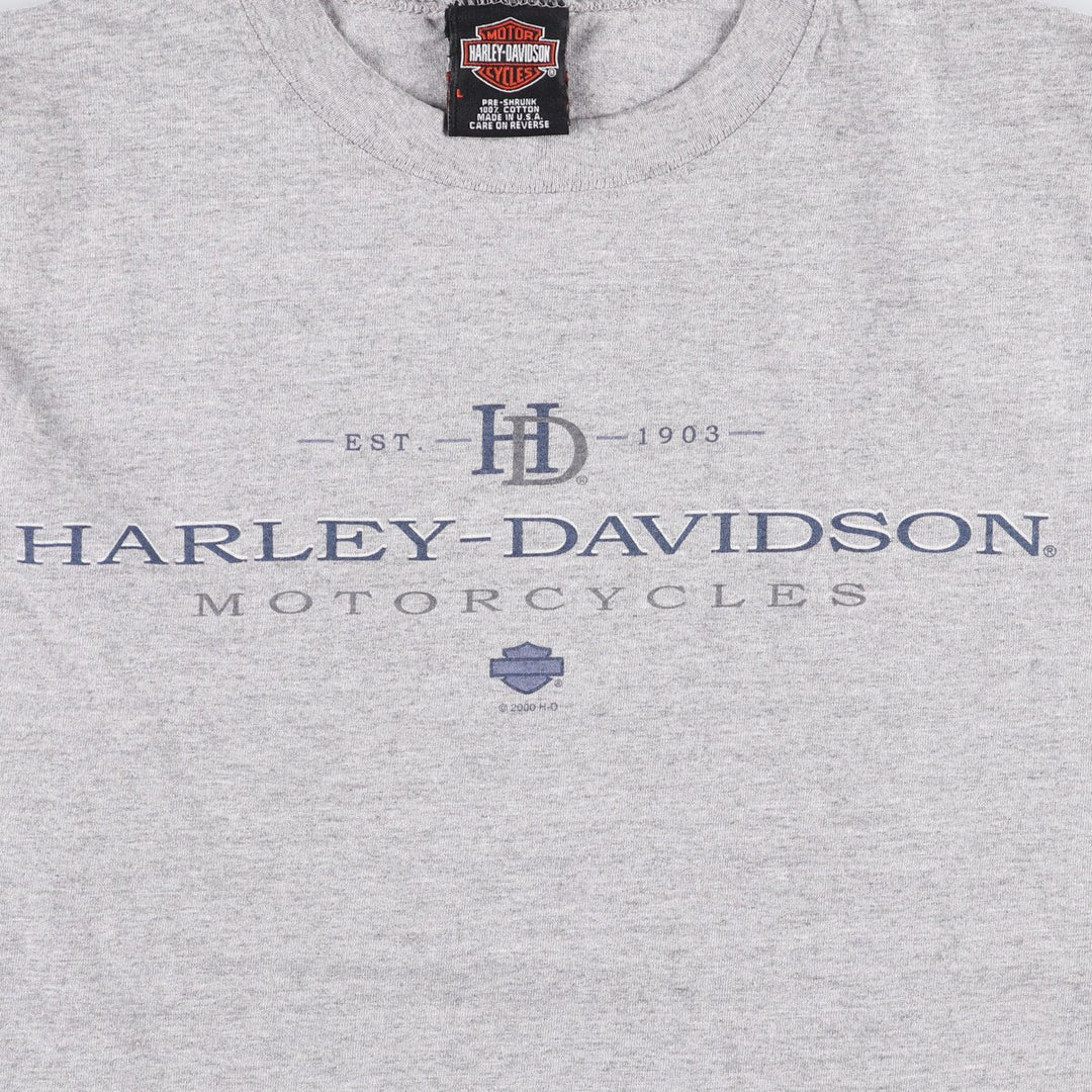 00'S Harley-Davidson Motorcycle Bike T-shirt Made in USA Men's L size cotton gray type Vintage Second Hand