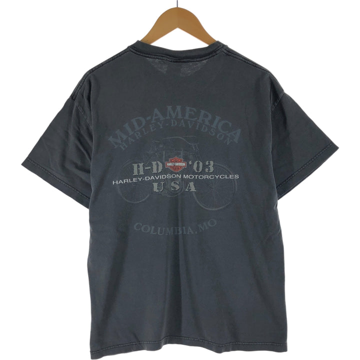 00'S Harley-Davidson Motorcycle Bike T-shirt Made in USA Men's L size cotton Charcoal Vintage Second Hand