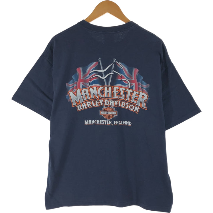 00'S Harley-Davidson Motorcycle Bike T-shirt Made in USA Men's XL Fire Pattern cotton navy blue type Vintage Second Hand