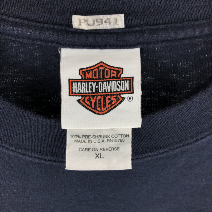 00'S Harley-Davidson Motorcycle Bike T-shirt Made in USA Men's XL Fire Pattern cotton navy blue type Vintage Second Hand